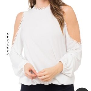 Joseph Ribkoff Blouse Black Cold Shoulder Eyelet Details & Long Sleeves Size 8